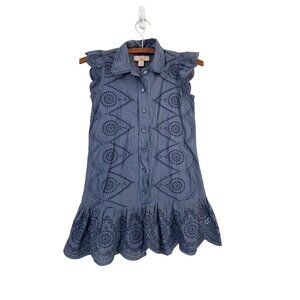 Stella McCartney X Gap Kids Dusty Blue Eyelet Lace Ruffle Hem Dress Size Medium